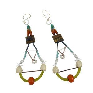 Bohemian Style Handmade Dangle Tiger Eye Earrings With Beads and Charms